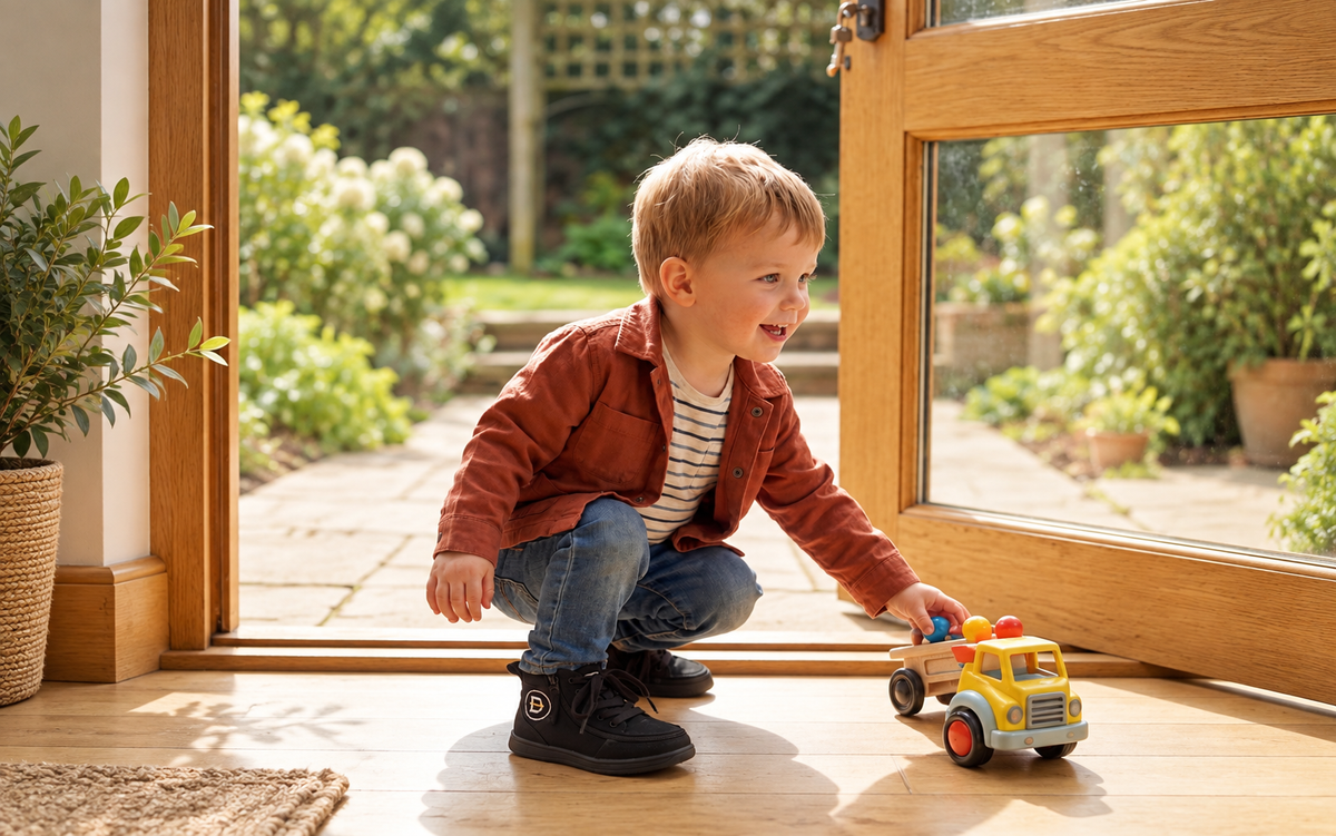 Two toddlers wearing DAYO shoes
